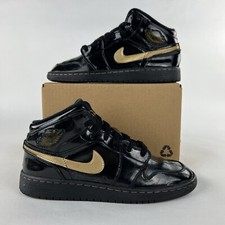 Nike Air Jordan 1 Retro GS 307383-070 Black Metallic Gold Shoes Sneakers RARE