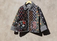 Indian Black Quilted Patchwork Jacket Handmade Cotton Jacket Women's Clothing US