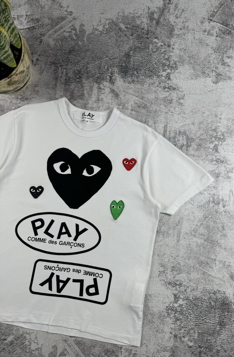 Vintage Japanese Comme Des Garcons Play CDG Multi Logo Heart White