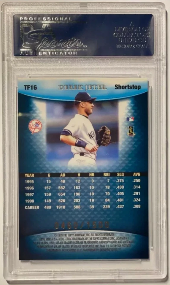 1999 Topps Finest Team Finest DEREK JETER Blue /1500 PSA 10 POP 17 - Image 2 of 4