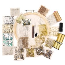 Aari Work Materials Kit Combo Pack Set of Gold Frame Color Beads, Sepia, Zari-FS