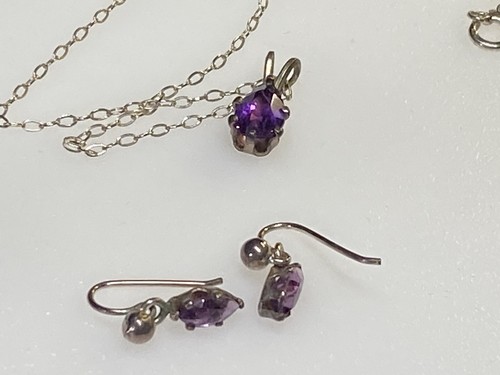 Vintage Sterling Silver Pendant Necklace and Earrings Set 925 Amethyst - Picture 8 of 10