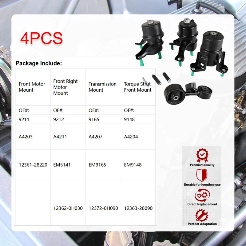 4PCS Motor Mounts For Toyota Camry Base/LE/SE/XLE Sedan 4-Door 2.4L 2002-2006 US - Image 4 of 4