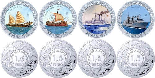 Spain euro set of 4 coins: 1.5 euro 2019 "Navigation" 2nd emission Enamelled UNC - Picture 2 of 2