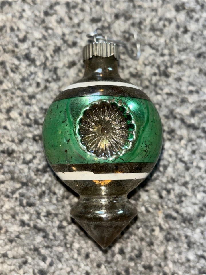 SHINY BRITE INDENTS Bell Round CHRISTMAS TREE ORNAMENTS VINTAGE GLASS