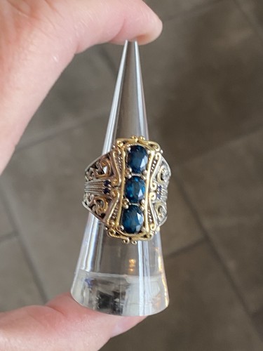 Gems en Vogue Sterling & Gold Embraced London Blue Topaz & Sapphire Ring - Picture 2 of 18