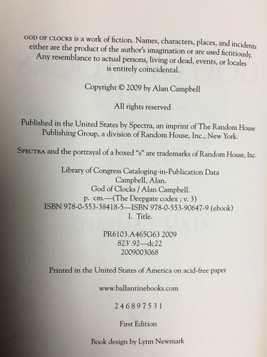 "God of Clocks" by Alan Campbell 1st/1st HC/DJ 2009 The Deepgate Codex Volume 3 - Foto 7 di 8