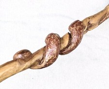 Vintage Antique Folk Art Carved Wood Snake Swagger Fat Knob Walking Stick Cane