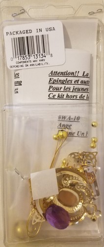 Angelique Kits Gold Filigree Purple Gemstone Beaded Angel Pin Mac Enterprises - Afbeelding 2 van 2