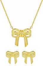Bow Earrings Necklaces Jewelry Set for Women Girl Classic Ribbon Bowknot Stud