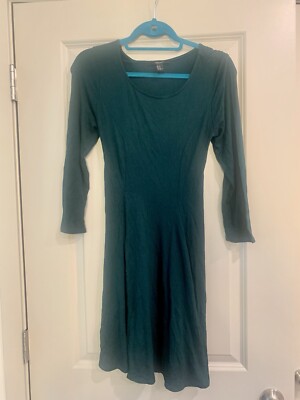 Dark green long sleeve fit and flare dress with tie back size m | eBay