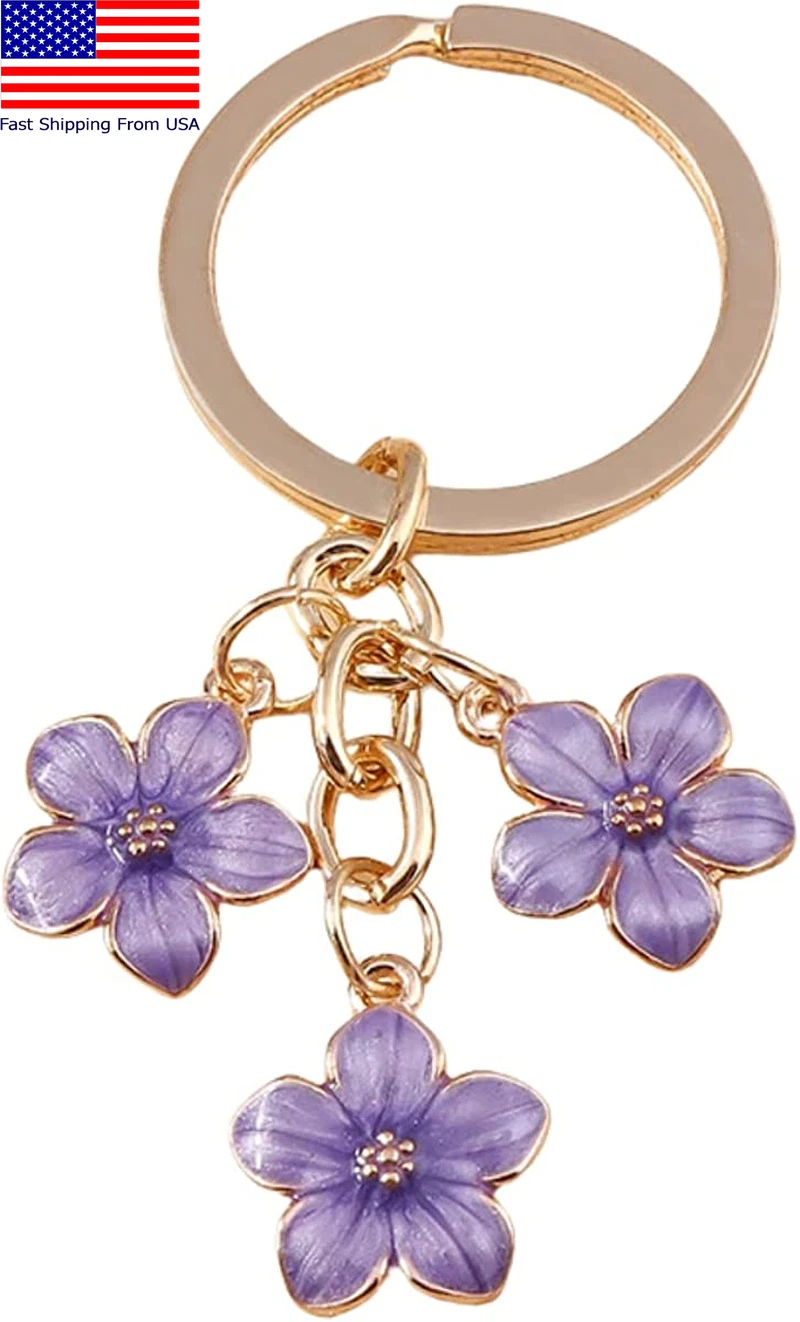 Flower Charms Daisy Enameled Keychain Chain Tassel Keyring for Women Girls Gifts