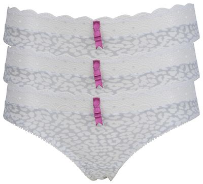Ex-Store Damen 3er-Pack Leopardendruck Bikini-Schlüpfer weiß