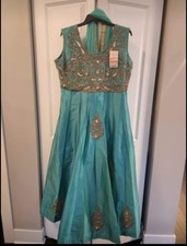 Anarkali Salwar Kameez Green Blue Embroidered Size 46