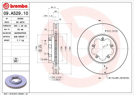 Disque de frein Brembo 09.A529.10 en alliage à haute teneur en carbone Ford