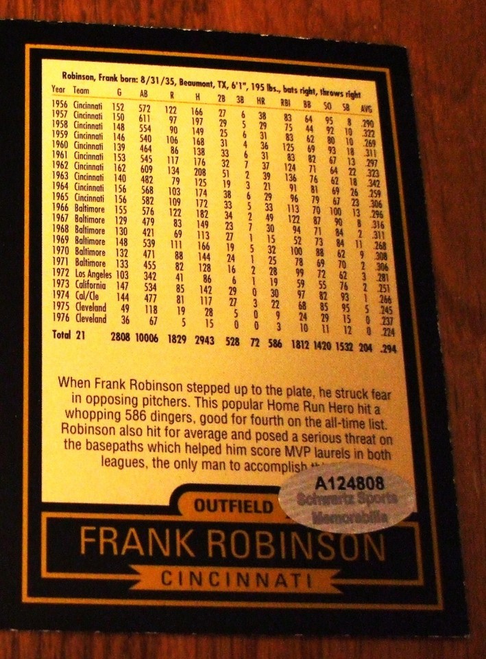 FRANK ROBINSON O'S AUTO ADIRONDACK LTD ED 23/166 1966 TRIPLE CROWN BAT ...