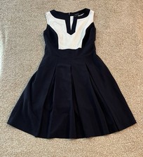 Tahari Fit & Flare Sleeveless Dress Navy White Colorblock V Notch Women’s 2P