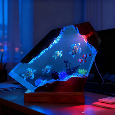 Ocean Resin Lamp, Turtle Lamp, Custom Night Light, Christmas/Halloween Gifts