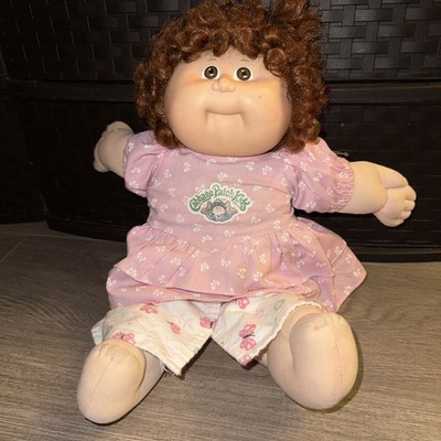 VTG Cabbage Patch Kids Doll 16  1986 Coleco Brown Hair Pink Outfit Brown Eyes