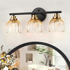 Bathroom Light Fixtures, 3-Light Black and Gold Vanity Lights for Bathroom