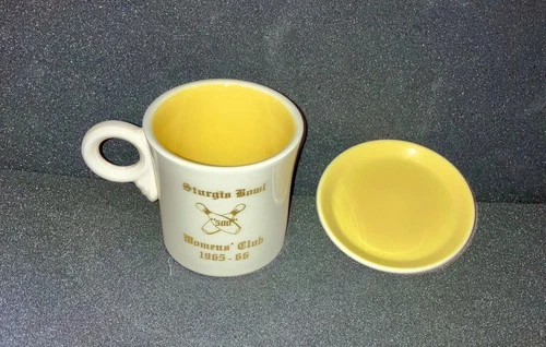 VINTAGE HLC FIESTA TWO TONE ADVERTISING SIT N SIP MUG & COASTER