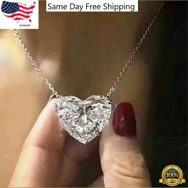 Fashion Heart 925 Silver Necklace Pendant Women Cubic Zircon Jewelry Gift