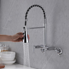 Sleek Chrome Wall-Mounted Kitchen Faucet with Sprayer Dual Handles