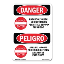 Hazardous No Customers Permitted Bilingual ANSI Danger Sign Metal Plastic Decal