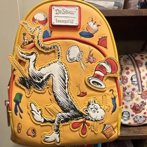 Loungefly Dr. Seuss Cat in the Hat Mini Faux Leather Backpack Graphic Zip