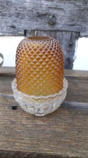 Antique Victorian Clarkes Amber Diamond Point Fairy / Night Light & Base