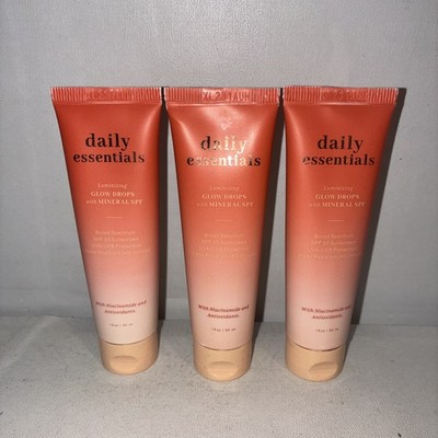 Lot Of 3-Daily Essentials Luminizing Glow Drops Mineral SPF 50 Niacinamide 1oz