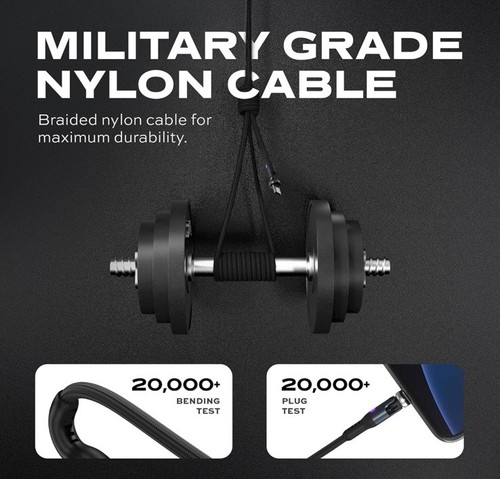 Statik 360 Rot. Universal Magnetic Charging Cable 6ft/1.8m with 3 Magnetic Tips - Photo 6 sur 9