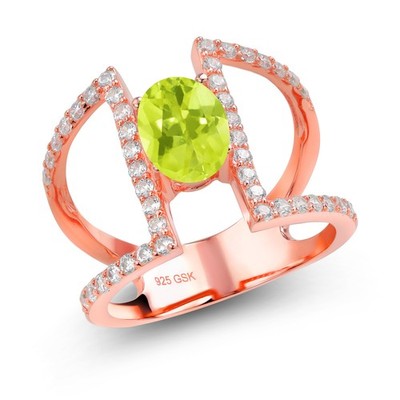 1.76 Ct Oval Yellow Lemon Quartz 18K Rose Gold Plated Silver Ring