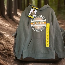NWT Hurley Boys Youth Fleece Hoodie Fern Green S 7/8 Logo Pullover