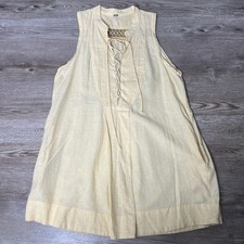 Free People Lace Front Linen Mini Dress Womens Small Yellow Stripe Sleeveless