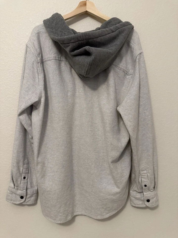 Men’s Quiksilver Hooded Button-Up Flannel Shirt Jacket – XL – Oatmeal - Image 3 of 4