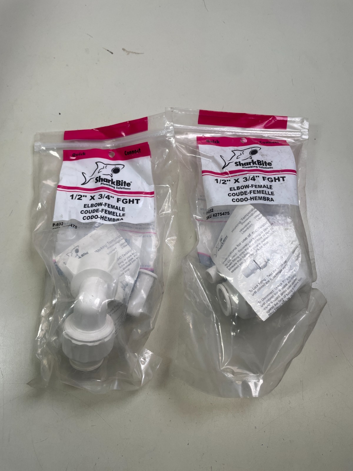 SharkBite Quick Connect 1/2" x 3/4" FGHT Elbow Female Garden Hose Thread (2pk)