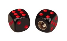 Porkchop Dice Bicycle Tire Schrader Valve Caps Pair - Black W Red Pips