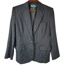 VTG Lauren Ralph Lauren Wool Blazer Womens 10 Gray Blue Pinstripe Career Jacket