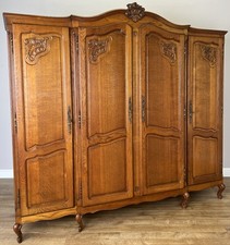 Wardrobe Vintage French Louis XVI Style Oak Four Door Carved Armoire LOT 4895