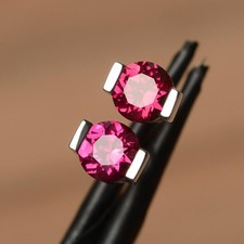 2Ct Round Lab-Created Sapphire Womens Stud Earring 14K White Gold Plated