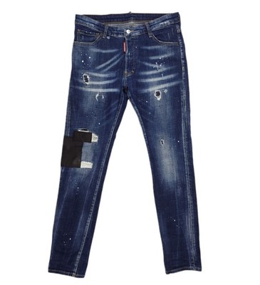 Dsquared2 Jeans Slim Jean 50 W34 L34 Stretch Ledereinsätze Blau Italy Original 
