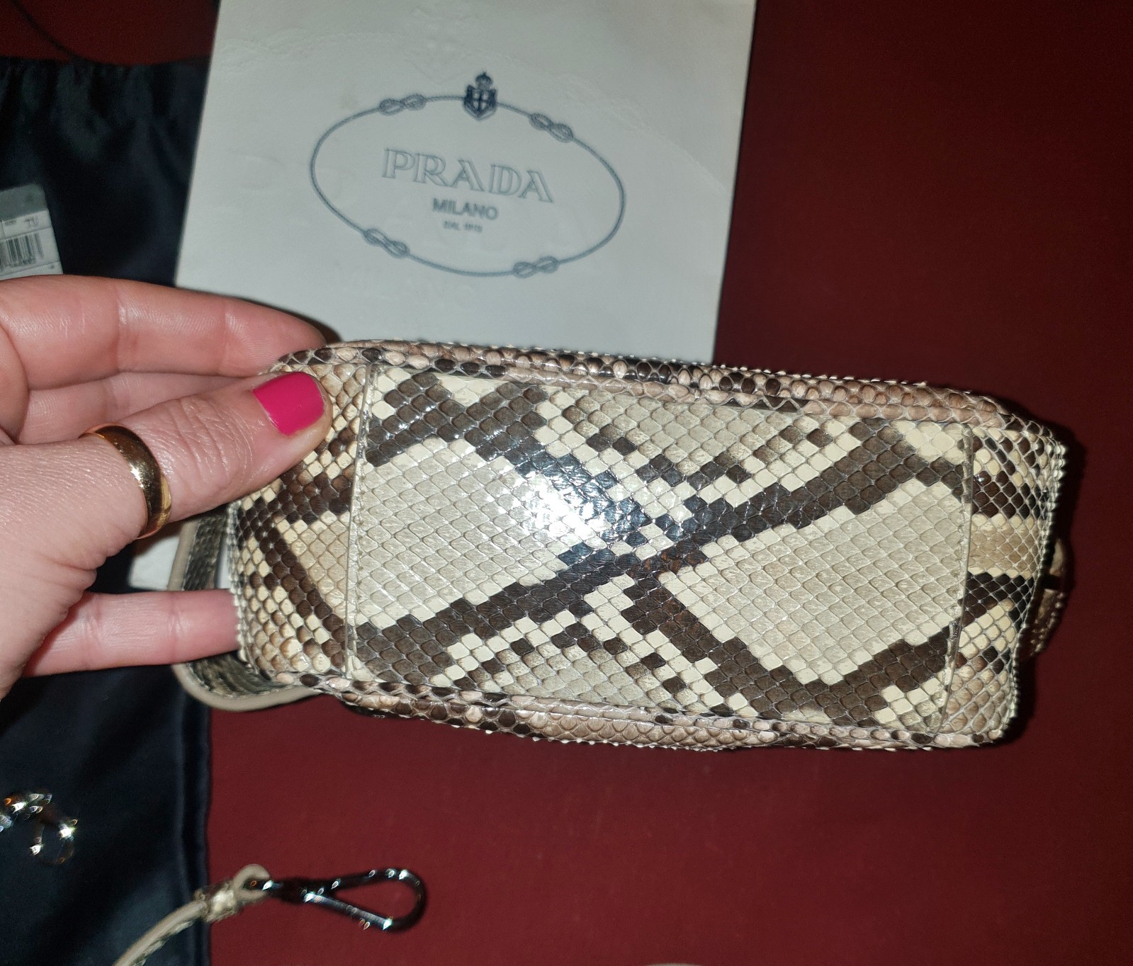 PRADA ~ RARE * crossbody / clutch / wrist real snakeskin bag ~ AUTHENTIC image 8