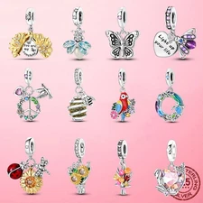 LAZA 925 Sterling Silver DIY Charm Dragonfly Flowers Firefly fit Women Bracelet