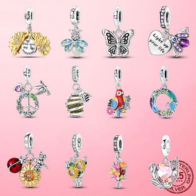 LAZA 925 Sterling Silver DIY Charm Dragonfly Flowers Firefly fit Women Bracelet