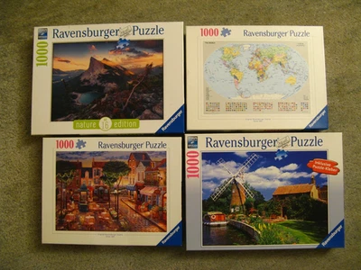 4 x Puzzle 1000 Teile,  Ravensburger,  Windmühle, Weltkarte, Konvolut, top - Bild 1 von 4