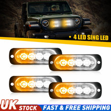 4Pcs Amber & White LED Strobe Grille Lights Flashing Warning Signal 12V 24V Van