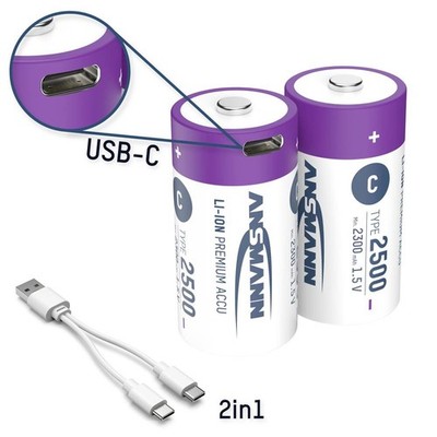 2er Multipack Ansmann LR15 USB-C Baby (C)-Akku Li-Ion 2500 mAh 1.5 V 2 St.