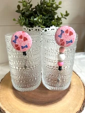 Pink hearts Dog Bones Beads Retractable ID Name Badge Holder teacher Vet Tech