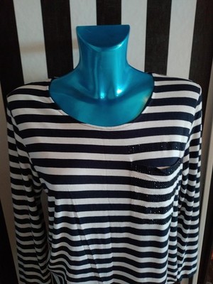 Margittes Damen Shirt Gr. 38 M Blau/weiß Viskose/Elastan lang Arm TOP-Zustand !